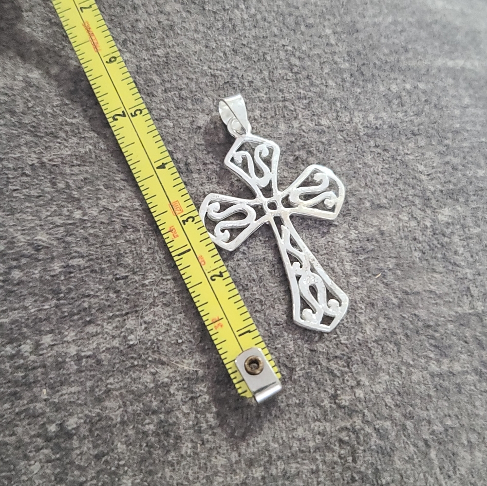 Sterling Silver Filigree Cross Pendant, Christian - Picture 3 of 6
